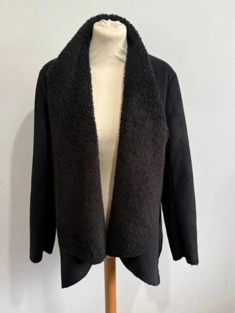Kenneth Cole New York Black Faux Suede Shearling Jacket Size M Boho